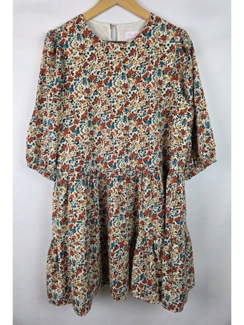 Pink Lily Dress Women's Size Large Floral Half Sleeve Tiered Boho Short Dress